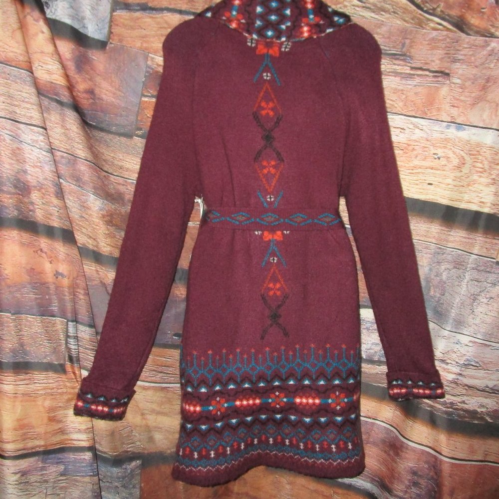 Wrangler S NWT Western Burhundy Southwest Belted Cardigan Sweater Jacket - Picture 7 of 8